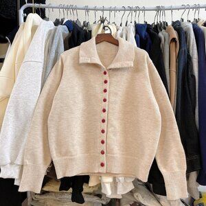 Vintage Style Knit Cardigan Red Button Collared Sweater